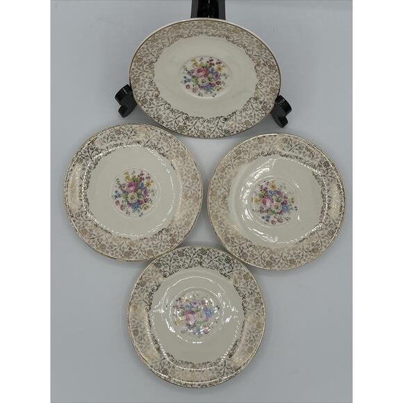 Vintage Lot Of 4 Plates 6" Floral, 23 Karat Gold Century by Salem USA - Picture 2 of 7